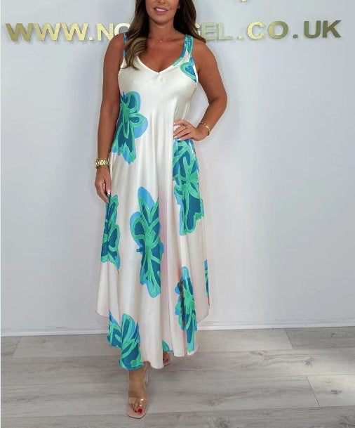 Robe Maxi Femme Fluide Imprimée Bretelles Col en V