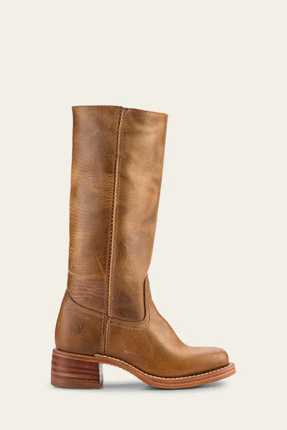 Bottes Femmes Cuir Talon Bloc Haut de Gamme