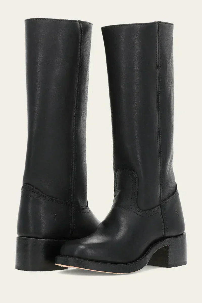 Bottes Femmes Cuir Talon Bloc Haut de Gamme