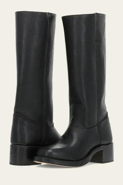 Bottes Femmes Cuir Talon Bloc Haut de Gamme