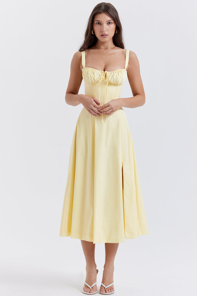 Robe Mi-Longue Citron Fraîche Taille Cintrée - BerlinGlamour