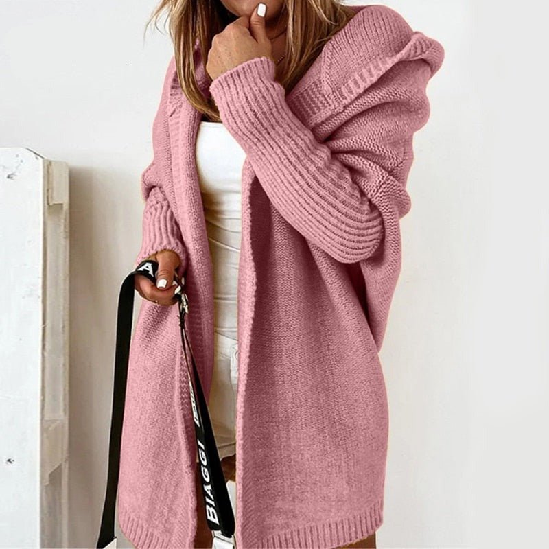 Cardigan Femme Long Capuche Doux Hiver