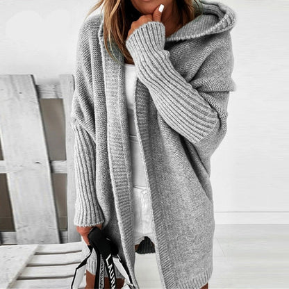 Cardigan Femme Long Capuche Doux Hiver - PanierRoyale