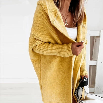 Cardigan Femme Long Capuche Doux Hiver