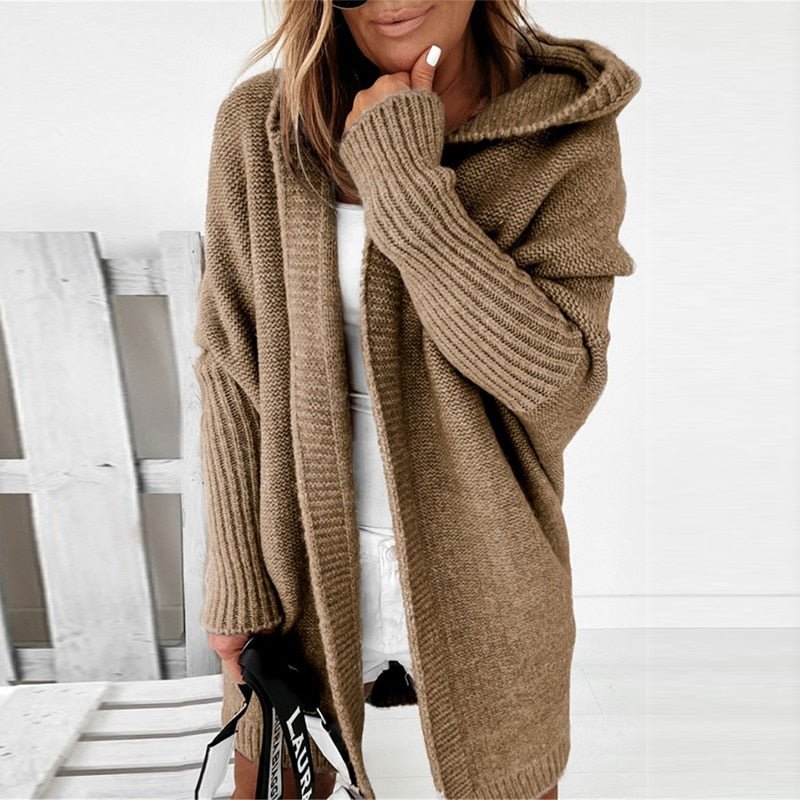 Cardigan Femme Long Capuche Doux Hiver