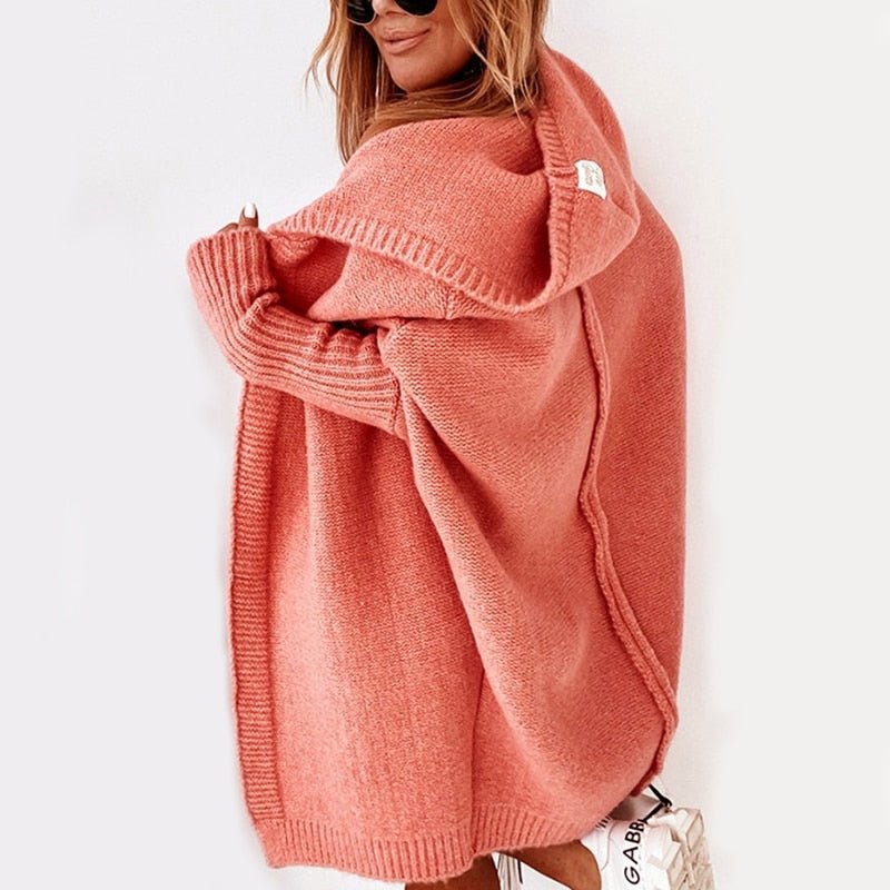 Cardigan Femme Long Capuche Doux Hiver