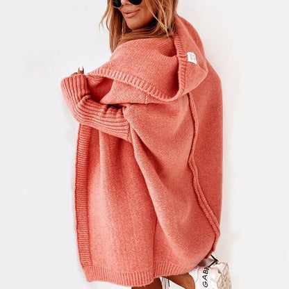 Cardigan Femme Long Capuche Doux Hiver