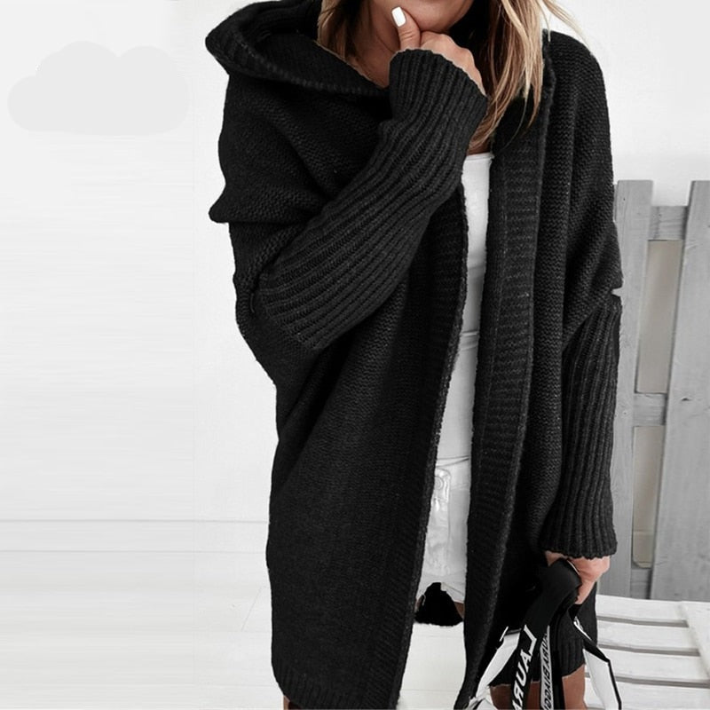 Cardigan Femme Long Capuche Doux Hiver