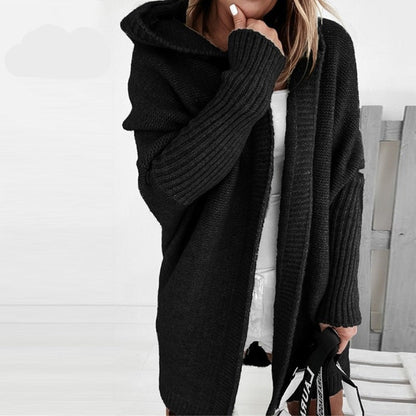 Cardigan Femme Long Capuche Doux Hiver