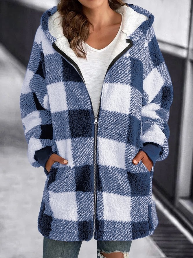 Doudoune Femme Hiver Marine et Blanche à Carreaux - PanierRoyale
