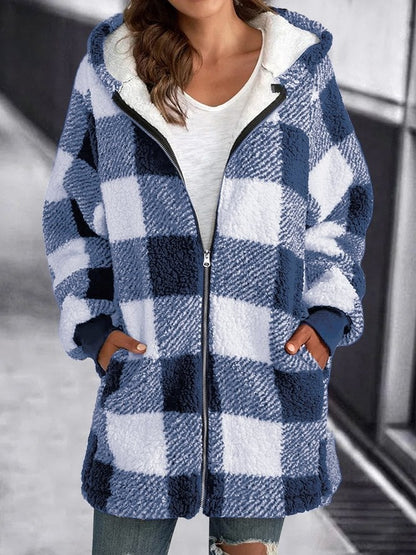 Doudoune Femme Hiver Marine et Blanche à Carreaux - PanierRoyale