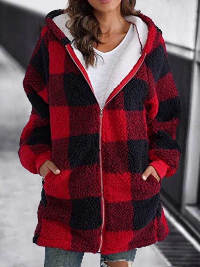 Doudoune Femme Hiver Marine et Blanche à Carreaux
