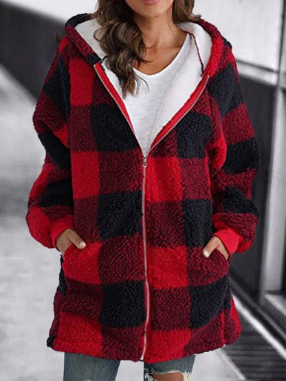 Doudoune Femme Hiver Marine et Blanche à Carreaux