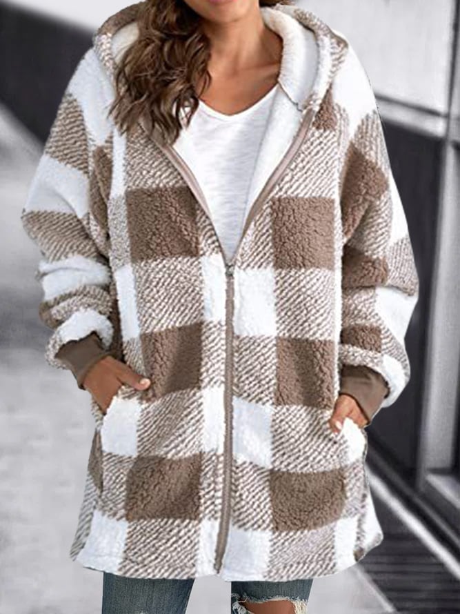 Doudoune Femme Hiver Marine et Blanche à Carreaux