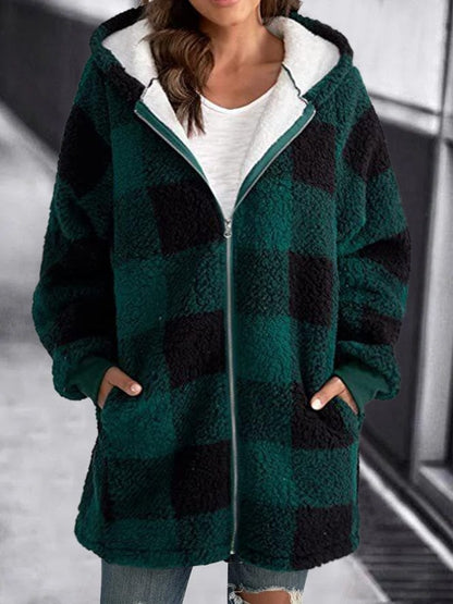 Doudoune Femme Hiver Marine et Blanche à Carreaux