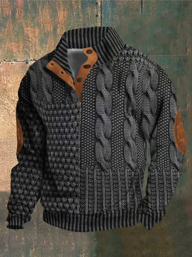 Pull Homme Hiver Laine Douce à Col Boutonné Chaud