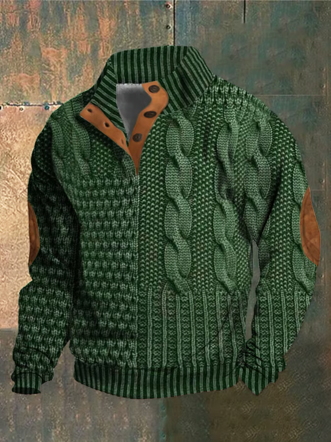 Pull Homme Hiver Laine Douce à Col Boutonné Chaud