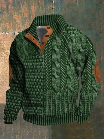 Pull Homme Hiver Laine Douce à Col Boutonné Chaud