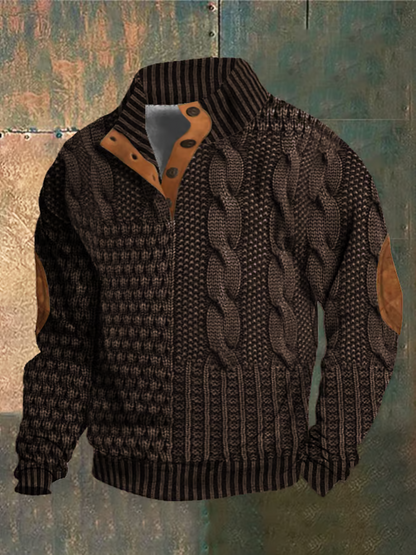 Pull Homme Hiver Laine Douce à Col Boutonné Chaud