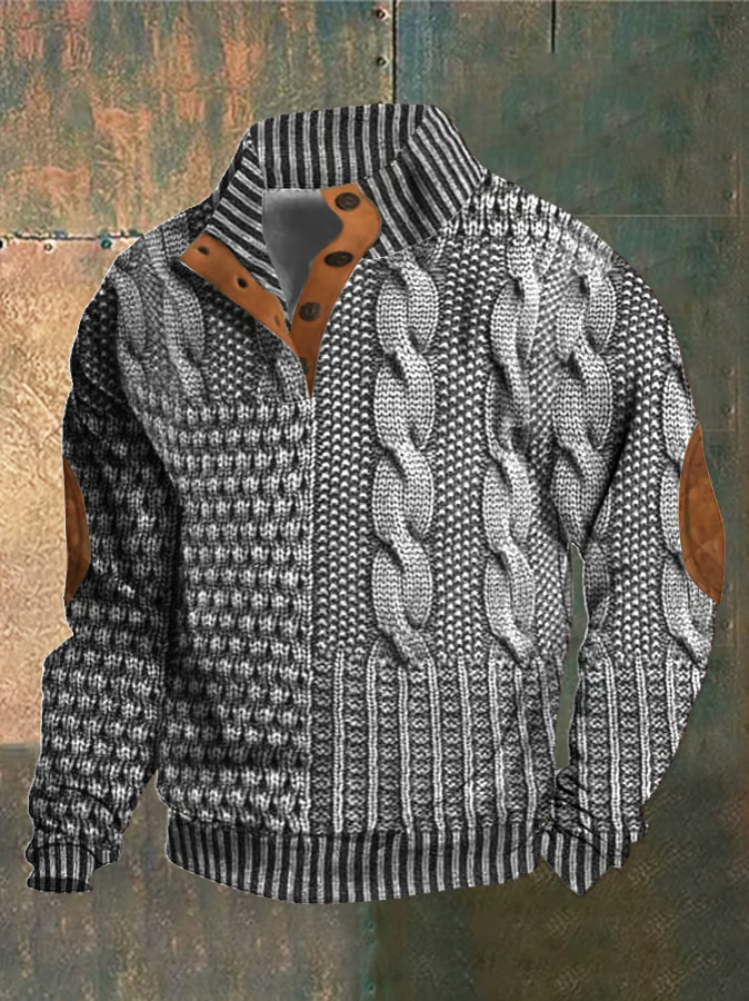 Pull Homme Hiver Laine Douce à Col Boutonné Chaud