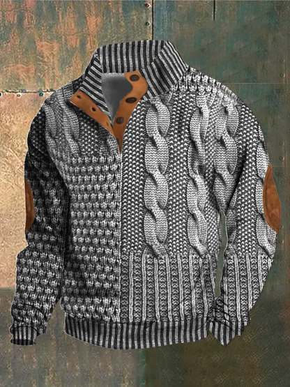 Pull Homme Hiver Laine Douce à Col Boutonné Chaud