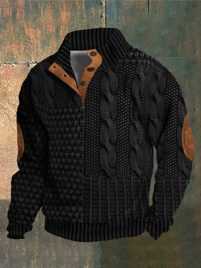 Pull Homme Hiver Laine Douce à Col Boutonné Chaud