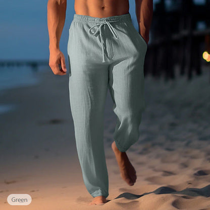 Pantalon Homme Décontracté Lin Beige pour Plage