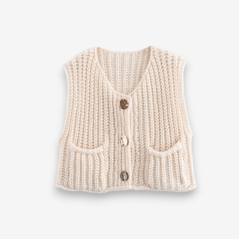 Gilet Femme Élégant Col V Boutons Dorés