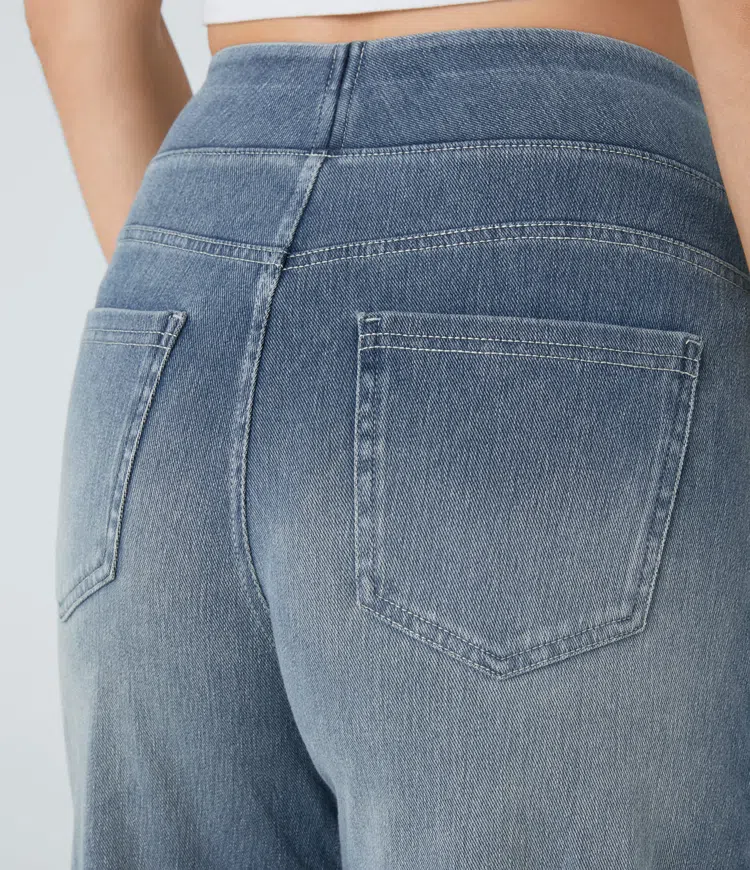 Jean Femme Denim Extensible Taille Haute Coupe Large