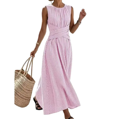 Robe maxi Femme Sans Manches Taille Croisée Coupe Fluide