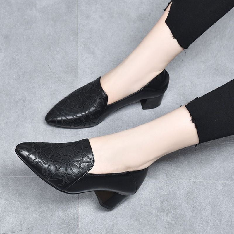 Escarpins Femme Cuir Véritable Brodé Talon Confortable - PanierRoyale