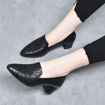 Escarpins Femme Cuir Véritable Brodé Talon Confortable - PanierRoyale