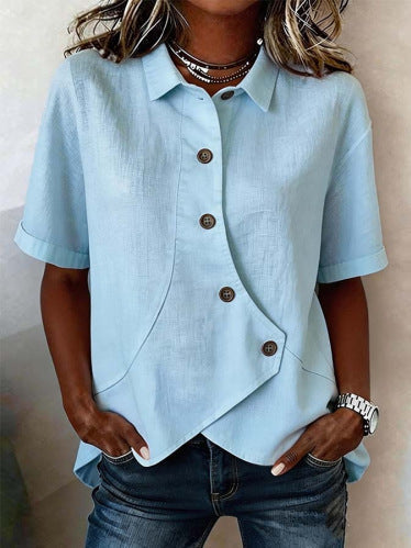 Chemise Femme Asymétrique Boutons Col Structuré Élégant