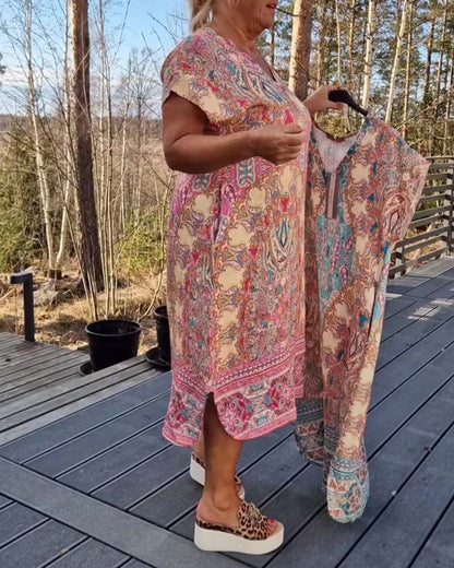 Robe Midi Femme Imprimée Col en V Coupe Droite