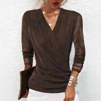 Blouse Femme Col en V Manches Longues Coupe Croisée - PanierRoyale