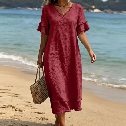 Robe Femme Fluidité Bohème Col en V avec Franges