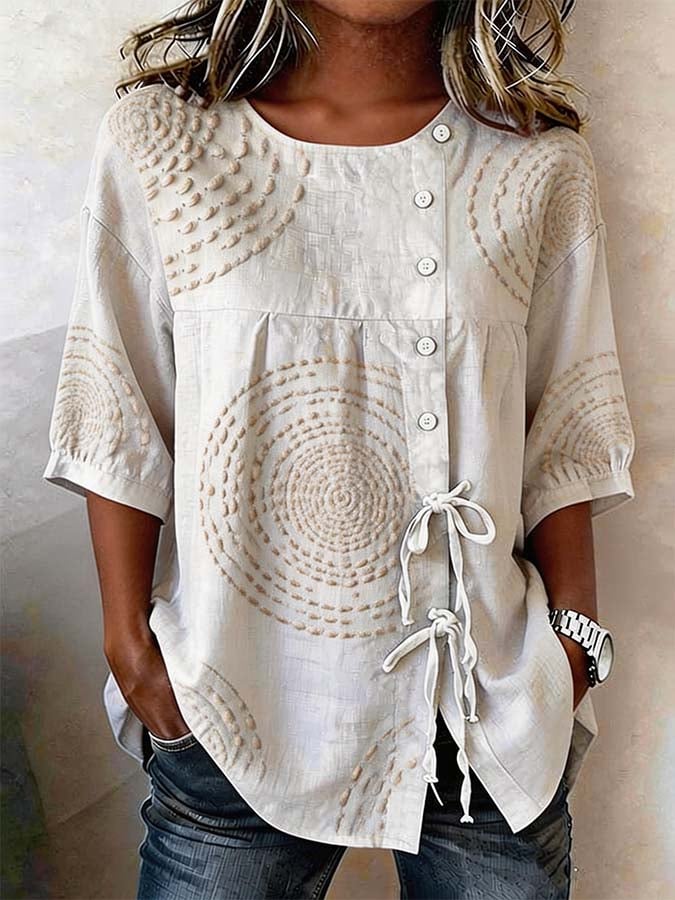 Chemise Femme Coton Imprimé Boutons Asymétriques Coupe Décontractée - PanierRoyale