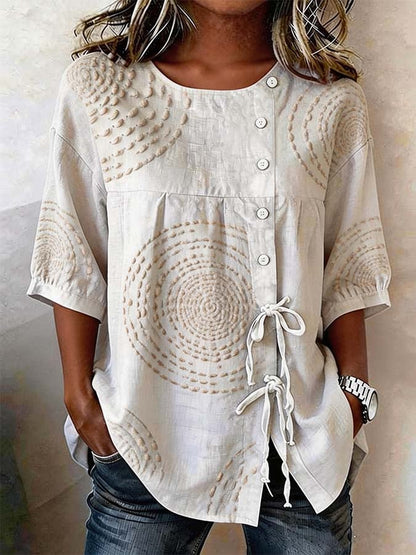 Chemise Femme Coton Imprimé Boutons Asymétriques Coupe Décontractée - PanierRoyale