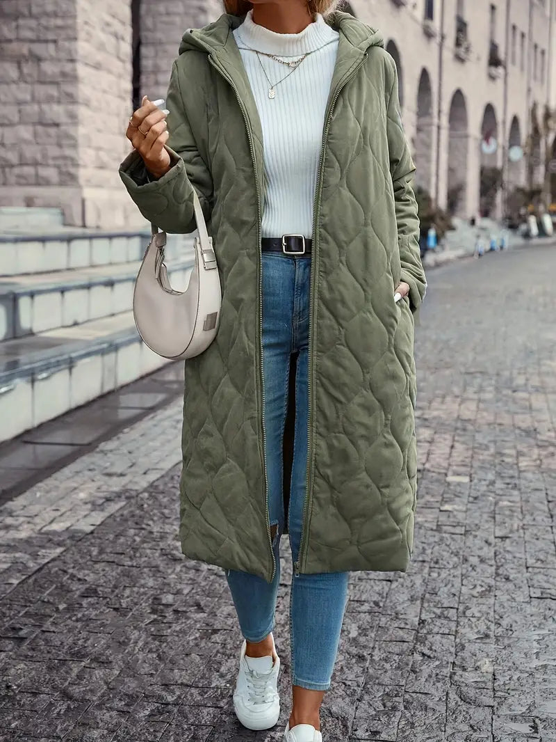 Manteau femme long épais et chaud couleur kaki
