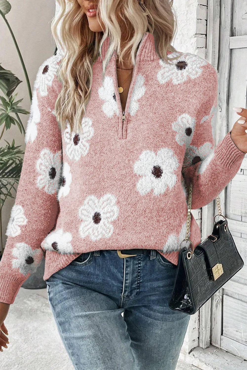 Pull à Manches Longues Floral Doux et Confortable