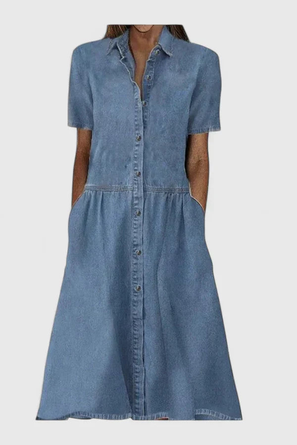 Robe Femme Courte Manches Courtes Boutons Décolleté - BerlinGlamour