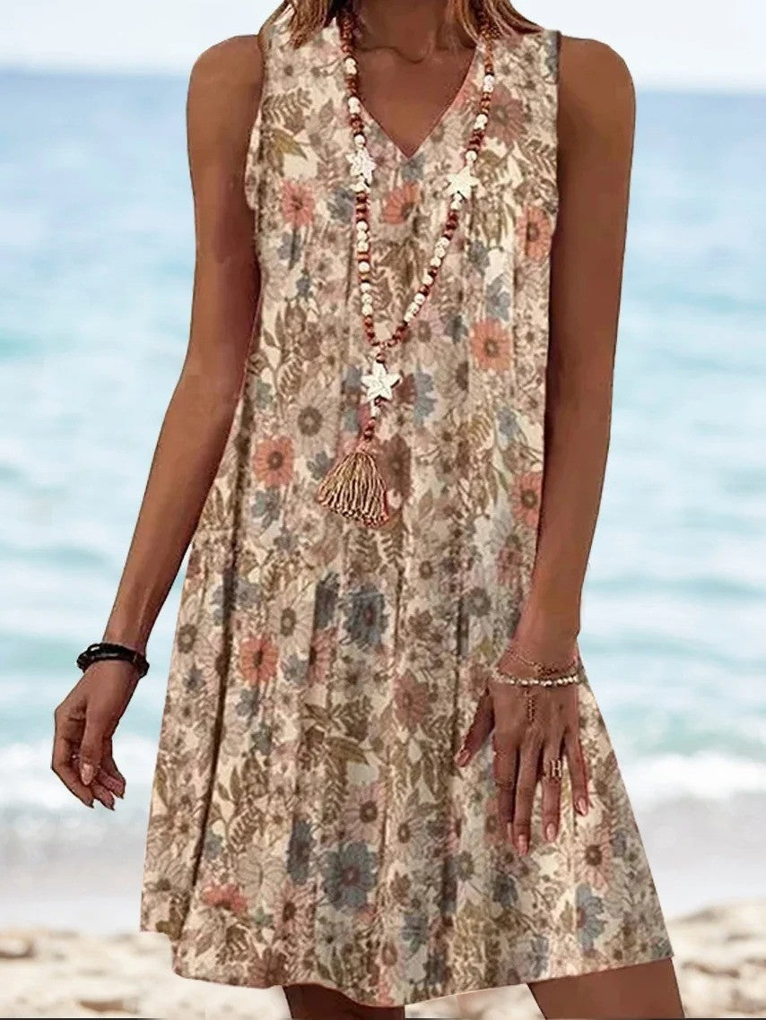 Robe Été Légère en Coton Floral sans Manches - PanierRoyale