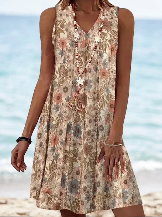Robe Été Légère en Coton Floral sans Manches - PanierRoyale