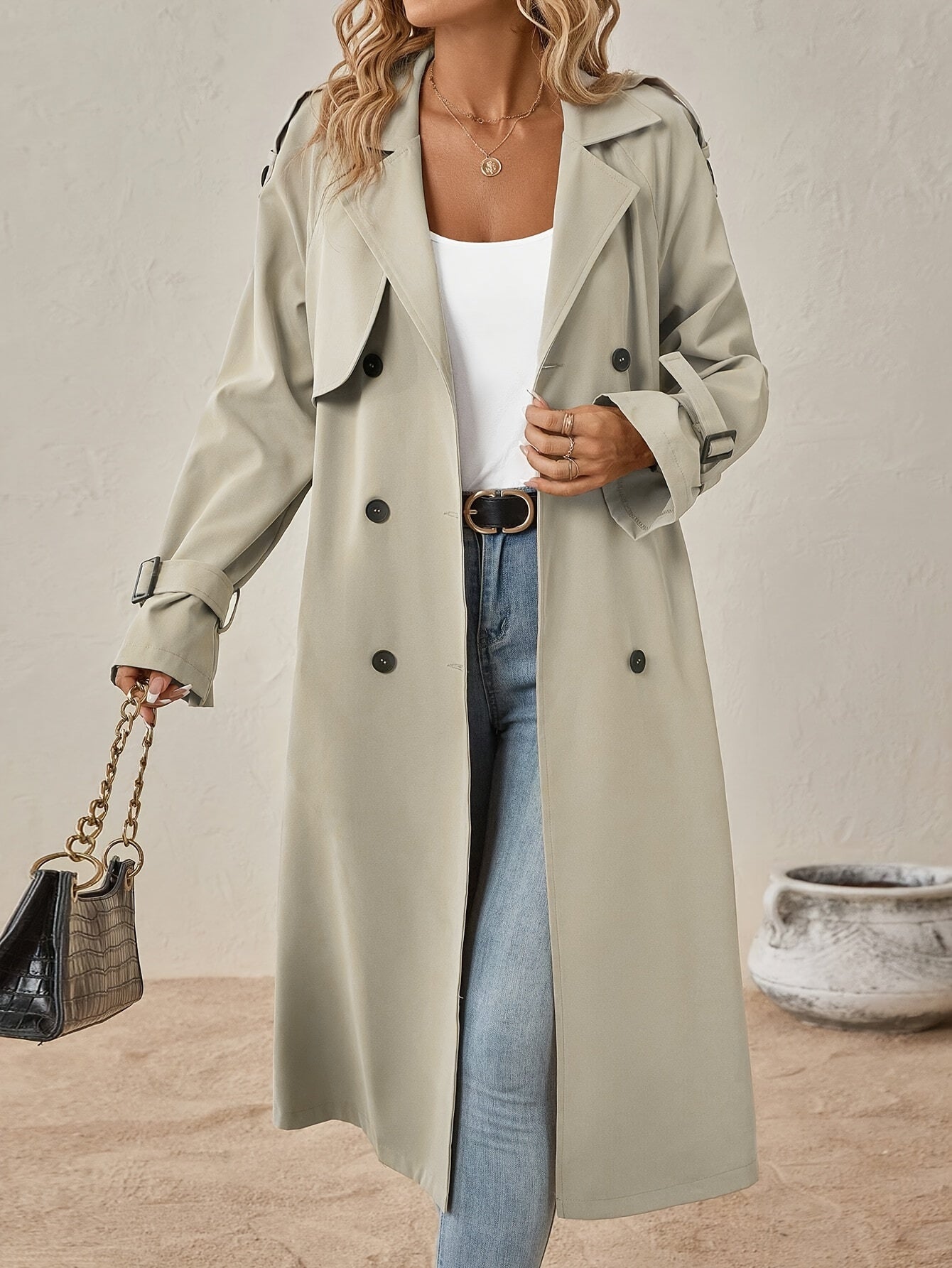Manteau Femme Long Coton Boutons Classique - PanierRoyale