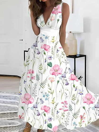 Robe Été Femme Décolleté Profond avec Ceinture Élastique