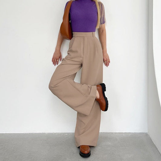 Pantalon Femme Taille Haute Élégant Beige - PanierRoyale
