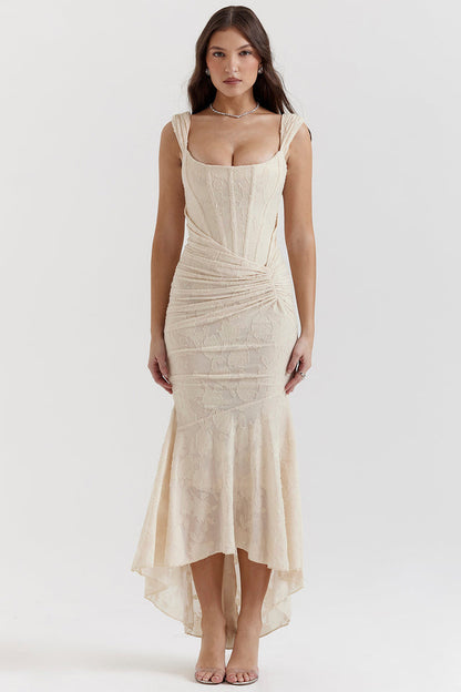 Robe Longue Épaules Découvertes Corail pour Femme