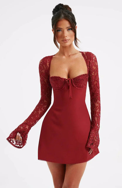 Robe Femme Courte Dentelle Rouge Cœur