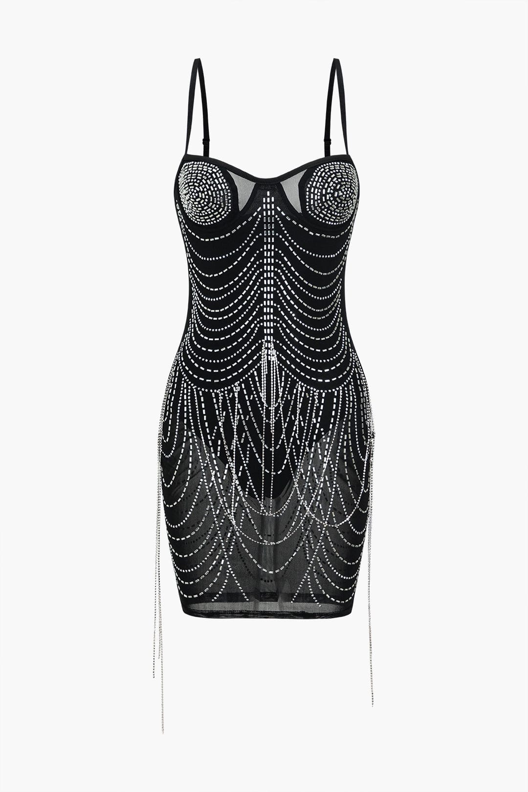 Robe de Soirée Courte en Mesh Étoilé et Paillettes