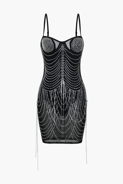Robe de Soirée Courte en Mesh Étoilé et Paillettes